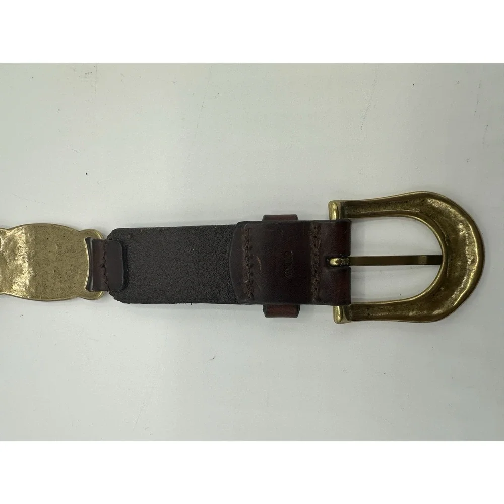 Fossil Leather Belt Brown Brass Western Style USA‎ Small 34 Vintage